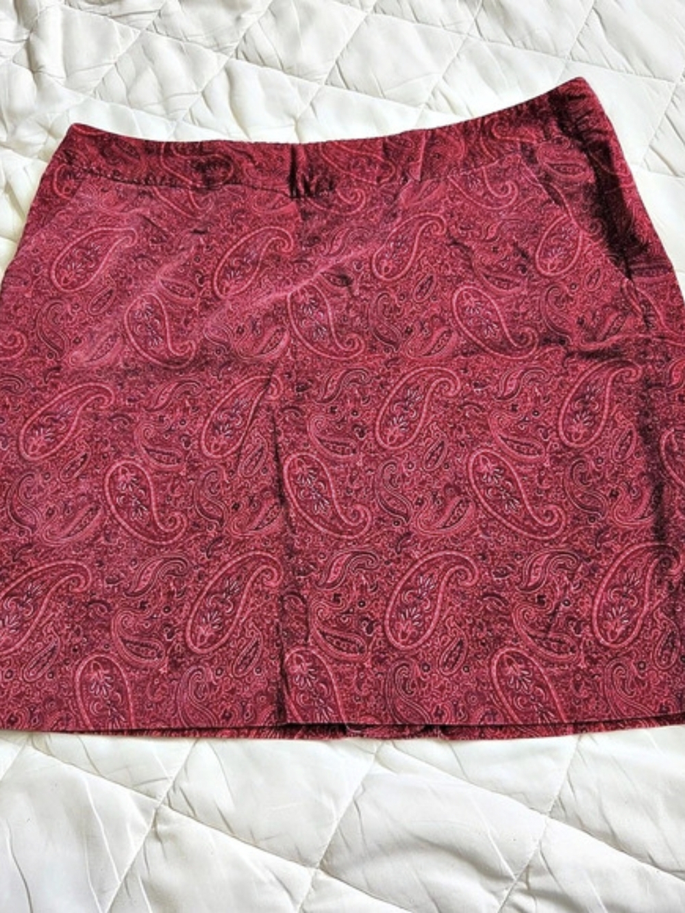 L.L.Bean Favorite Fit Paisley Corduroy Skirt Paisley A-Line Skirt Burgundy SZ 18